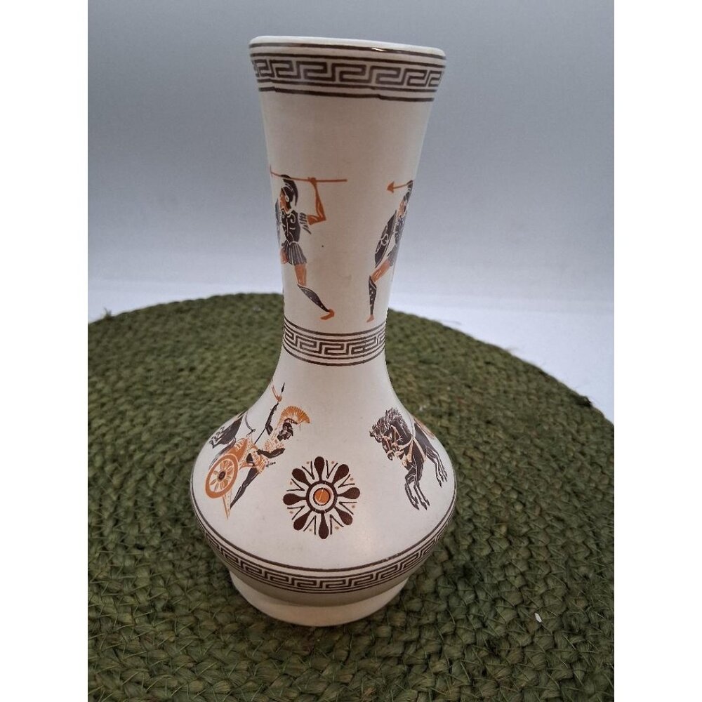 Handmade Greek Ceramic Vase With Warrior & Chariot Design By Xipolias